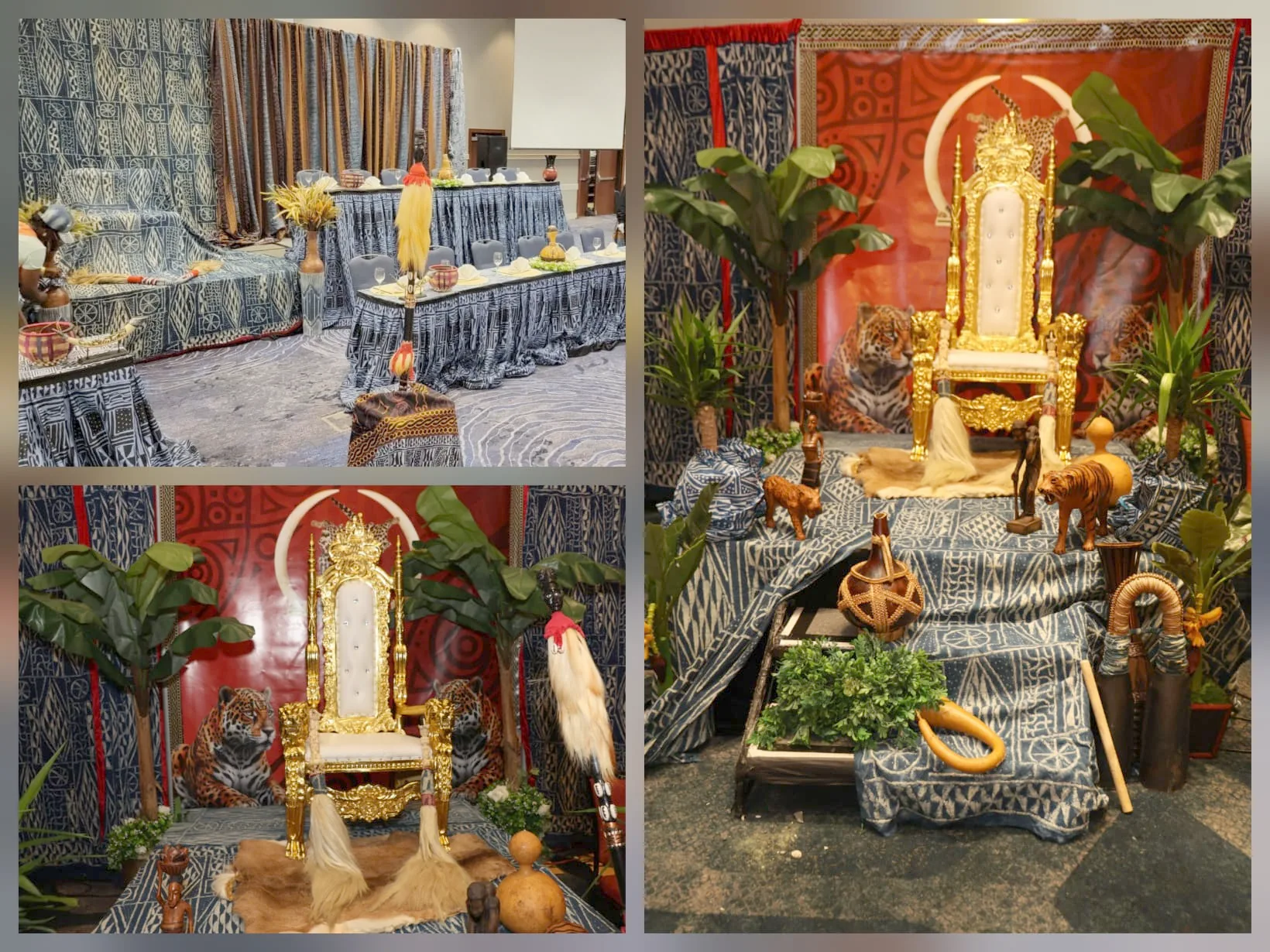 Collage of the royal throne and cultural display at a BCA-USA event