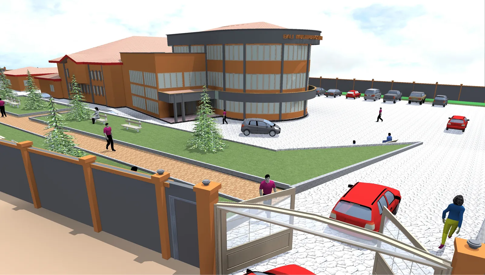 Design rendering of the Multipurpose Center and its grounds
