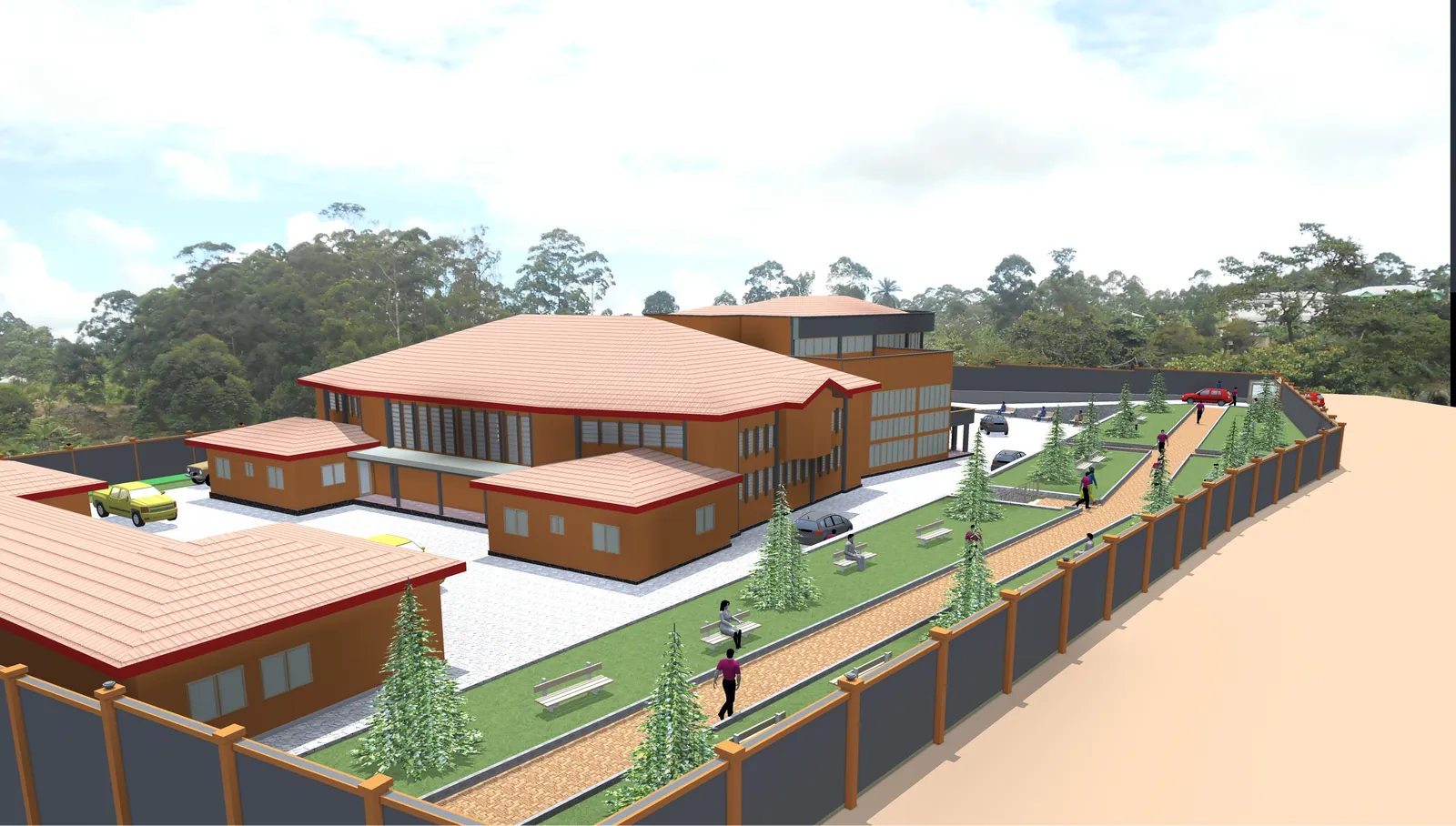 Design rendering of the Multipurpose Center grounds and walkways